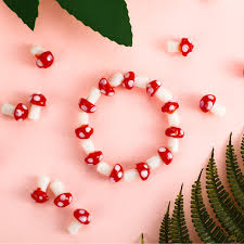50 Pieces Mushroom Beads Mushroom Handmade Lampwork Beads Mushroom Charms  Glass Beads Mushroom Shape Spacer Loose Beads with Clear Elastic Thread for  DIY Jewelry Making, Red with White Dot Pattern : Amazon.in: