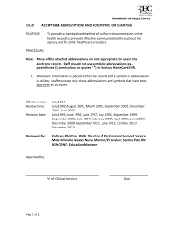 acceptable abbreviations acronyms for charting