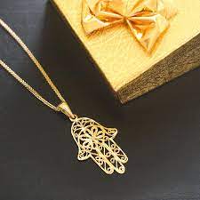 14k Yellow Gold Hamsa Necklace Gold Hamsa Pendant Gold Hamsa Etsy Hamsa Pendant Hamsa Necklace Gold Gold Hamsa