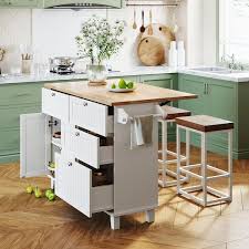 White Wood 50 3 In Kitchen Island Set