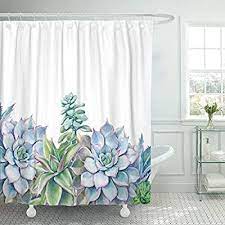 Amazon Com Emvency Fabric Shower Curtain With Hooks Flower Watercolor Succulents Hand Gr Fabric Shower Curtains Floral Shower Curtains Colorful Shower Curtain