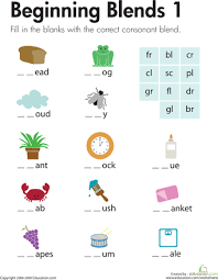 Beginning Blends 1 Worksheet Education Com First Grade Phonics Blends Worksheets Spelling Worksheets