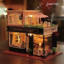 1 24 Miniature Dollhouse Diy Kit Paris Coffee And Cake Shop With Led Light Music Box Cute Room House Model Francais Coffee Journey Craft Gift Miniatures Pour Maison De Poupee Maison De