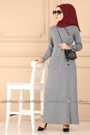 Cepli Ve Dugmeli Tesettur Elbise 5303ay342 Gri Moda Selvim Moda Basortusu Modasi Elbise