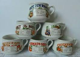 Set Of 6 Large Vintage Retro Soup Mugs Recipe Bowls Collectable Kitchenware Ebay Mug Recipes Soup Mugs Bowls Recipe