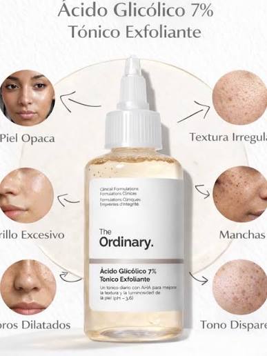 Ácido Glicólico 7% de The Ordinary. Exfolia suavemente, mejora la textura y aporta luminosidad con esta solución tonificante. Su fórmula con pH balanceado y aloe vera ayuda a minimizar la irritación mientras