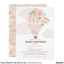 Pastel Pink Hot Air Balloon Girl Baby Shower Invitation Zazzle Com Baby Shower Invites For Girl Baby Shower Invitations Hot Air Balloon Baby Shower Invitations