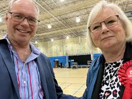 Cllr Steve Conway and Cllr Terri Conway at 02:30 Bedford election Count.  Elected to Kempston Town Council unopposed. We stayed to the last result  and they removed the stage and all the