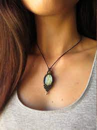 Labradorite Stone Necklace Boho Gift Woman Brass Macrame Etsy In 2020 Stone Necklace Boho Labradorite Stone Stone Necklace