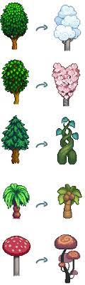 Replaced The Appearances Of Maple Trees Oak Trees Pine Trees Palm Trees Big Mushrooms Stardew Valley Stardew Valley Farms Pixel Art Games