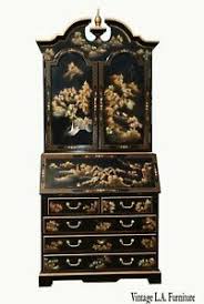 Antique secretary desks look more like a very traditionally styled cross between a dresser, a hutch, and a desk. Vintage Chinese Asian Black Lacquer Chinoiserie Secretary Desk Hutch Hand Paint Ebay