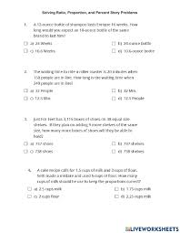 Use the percent proportion to solve. Solving Ratio Proportion And Percent Story Problems Worksheet