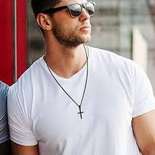 murtoo Cross Necklace for Men, Stainless Steel Necklace for Men with Cross  Pendant, Cross Mens Necklace Simple Jewelry Gift for Men Women, 2”  Adjustable Curb Chain (24"+2", Black)