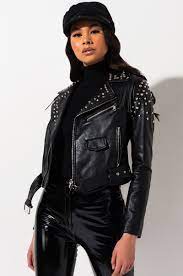 Azalea Wang Mystery Girl Fringe Back Moto Jacket Leather Jacket Girl Jackets Adidas Outfit Women