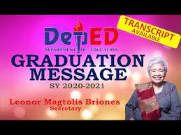 Oct 15, 2019 · hello! Graduation Message Deped Secretary Leonor Magtolis Briones Sy 2020 2021 Youtube