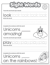 cutest free unicorn sight words worksheets kids activities blog