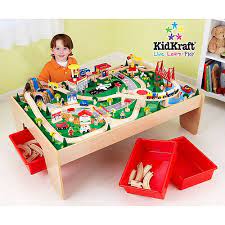 2 durable red plastic bins that slide under the table for effortless storage. Kidkraft Waterfall Mountain Train Set Table With 120 Accessories Included Walmart Com In 2021 Train Set Table Wooden Train Table Kids Train Set