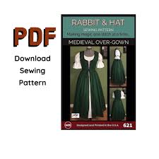 PDF Plus Size XL Medieval Over-gown 621 New Rabbit & Hat Sewing Pattern  Detailed Photos Step by Step Renaissance Garb Dress Costume