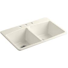 For use with delancey 33 double bowl cast iron apron kitchen sinks 77db33220a.308. Kohler Brookfield Drop In Cast Iron 33 In 3 Hole Double Bowl Kitchen Sink In Black Black Black 5846 3 7 Sinks The Classic Brookfield Sink Has Been Updated With