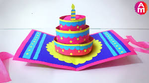 How to make birthday card with paper step by step. Diy Beautiful Handmade Happy Birthday Card 3d Cake Pop Up Card Artsy Madhu 35 Youtube