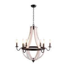 Unbranded Cassidi 6 Light Antique White Chandelier Wood And Matte Black Metal Lz22 6 The Home Depot