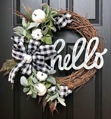 Black And White Checkered Fall Decor Buffalo Check Pumpkin Hello Wreath Buffalo Plaid Fall Wreath Wreath Decor Holiday Wreaths Diy Holiday
