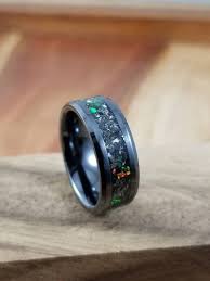 Black Fire Opal Meteorite Black Ceramic Ring Men S Black Etsy Black Ceramic Ring Black Wedding Band Black Engagement Ring