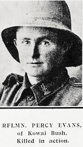 Rflmn Percy Evans of Kowai Bush, killed in action