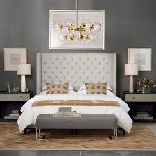 Fabric bed shown in graphite belgian linen. Presidio Extra Tall Tufted Bed Luxury Beds Williams Sonoma