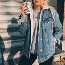 Classic Denim Sherpa Jacket Street Style Fall Outfits Fashion Fall Outfits