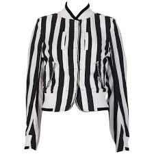Black And White Striped Bomber Jacket Ann Demeulemeester Stripe Bomber Jacket Jackets Striped Jacket Fashion