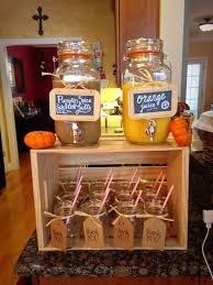 Drink Station For Little Pumpkin Baby Shower Mason Jar Drink Dispensers On Top Of Wooden Crate Mas Baby Shower Pumpkin Baby Shower Fall Halloween Baby Shower