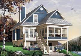 Plan 21571dr Four Seasons Sloping Lot Cottage Beach Style House Plans Lake House Plans Craftsman House Plans