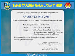 Sma negeri taruna nala adalah sekolah berbasis ketarunaan dan ditetapkan menjadi sekolah unggulan yang memiliki asrama. Undangan Kepada Wali Murid Kelas X Smantar Nala Pada Acara Parents Day 2018 Sman Taruna Nala Jawa Timur