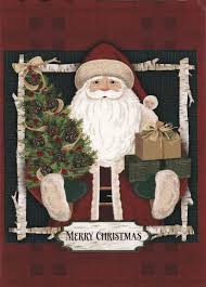 Old Fashioned St Nicholas With Small Tree And Presents On Burgundy Background Saying Merry Christmas Insid Christmas Colors All Things Christmas Christmas