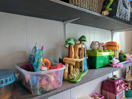 Diy industrial shelves + playroom makeover: Diy Wall Shelving For A Small Playroom Bronxmama