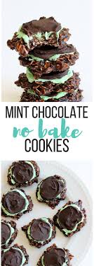 Classic Chocolate No Bake Cookies Topped With Mint Frosting And Chocolate Ganache A Twist On My Fa Chocolate No Bake Cookies Desserts Baking Recipes Cookies