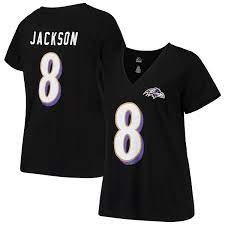 Who was lamar jackson's favorite player growing up? Women S Majestic Lamar Jackson Black Baltimore Ravens Plus Size Fair Catch Name Number V Neck T Shirt