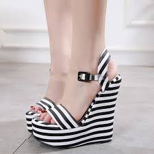 Alibaba.com offers 4273 ladies black wedge sandals products. 15cm Sexy Women Platform Wedges Sandals Black White Striped Pvc Strappy Shoes Designer High Heel Size 35 To 40 From Tradingbear 33 15 Dhgate Com
