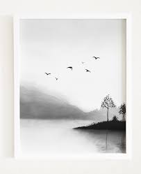 Watercolor Black And White Printable Art Misty Mountains Landscape Modern Print Lake La Nature Art Drawings Black And White Art Drawing Abstract Watercolor Art