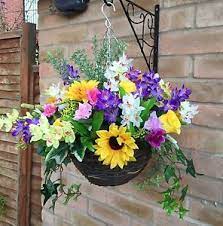 new ready to hang artificial flower hanging basket gardern handmade fake flowers decor baskets plant stand wall shelf