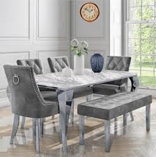 The right materials from a glass dining table that's modern and easy to clean to a sturdy wood kitchen table with bench that adds rustic flair, the right choice is the one. Light Grey Marble Dining Table And Chairs Novocom Top