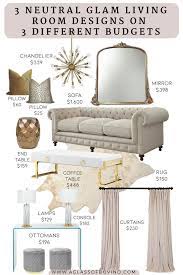 3 Neutral Glam Living Room Designs On 3 Different Budgets Glam Living Room Glamour Living Room Glam Living Room Decor
