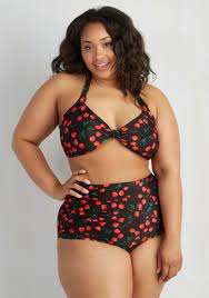 Esther Williams Fruity Suity Two Piece Swimsuit In Black Plus Size Mod Retro Vintage Bathing Suits Plus Size Swimsuits Two Piece Swimsuits Plus Size Bikini