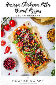 About 10 mins under the grill and you have a yummy lunch or dinner. Harissa Chickpea Pitta Bread Pizzas With Tahini Recipe Vegan Pizza Recipe Recipes Vegan Dinner Recipes