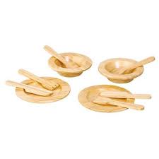 Plan Toys Natural Tableware Wooden Play Dishes Toy Tableware Play Kitchen Accessories Tableware Set