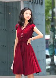 Gorgeous V Neck Sleeveless Pleated Red Knee Length Dress Usd 24 77 Dark Red Dresses Plus Size Long Dresses Cotton Wrap Dress