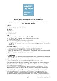 The basics of squash poster download our 8 basic rules poster to help you get started here. Doubles Rules Summary For Markers And Referees World Squash