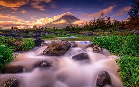 Nature iphone wallpaper hd wallpaper android fall wallpaper wallpapers national geographic autumn tumblr leaf photography landscape photography amazing photography. Sunset Mount Mayon Stratovolcano N The Daraga Philippines Mountain River Creek Grass Landscape Nature Android Wallpapers For Your Desktop Or Phone 3840 2400 Hd Wallpaper Wallpaperbetter