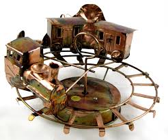 Copper Vintage Train Mountain Carousel Music Box Plays King Of The Road Vintage Train Music Box Tin Art